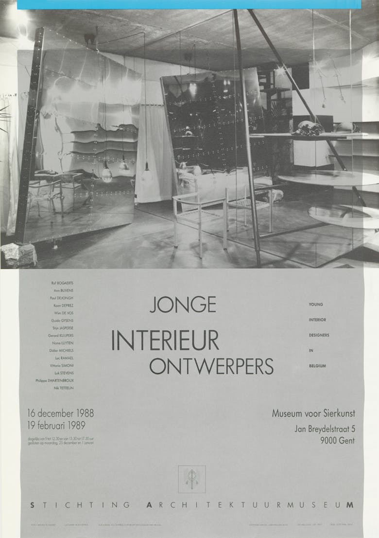 Tentoonstellingsaffiche 'Jonge Interieur Ontwerpers' van de Stichting Architektuurmuseum, 1988-1989