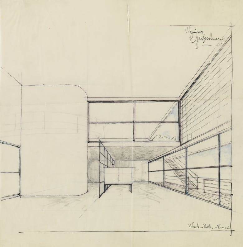 Léon Stynen, ontwerp voor de woonkamer, eetkamer en fumoir voor de woning Nyssen in Antwerpen, circa 1941