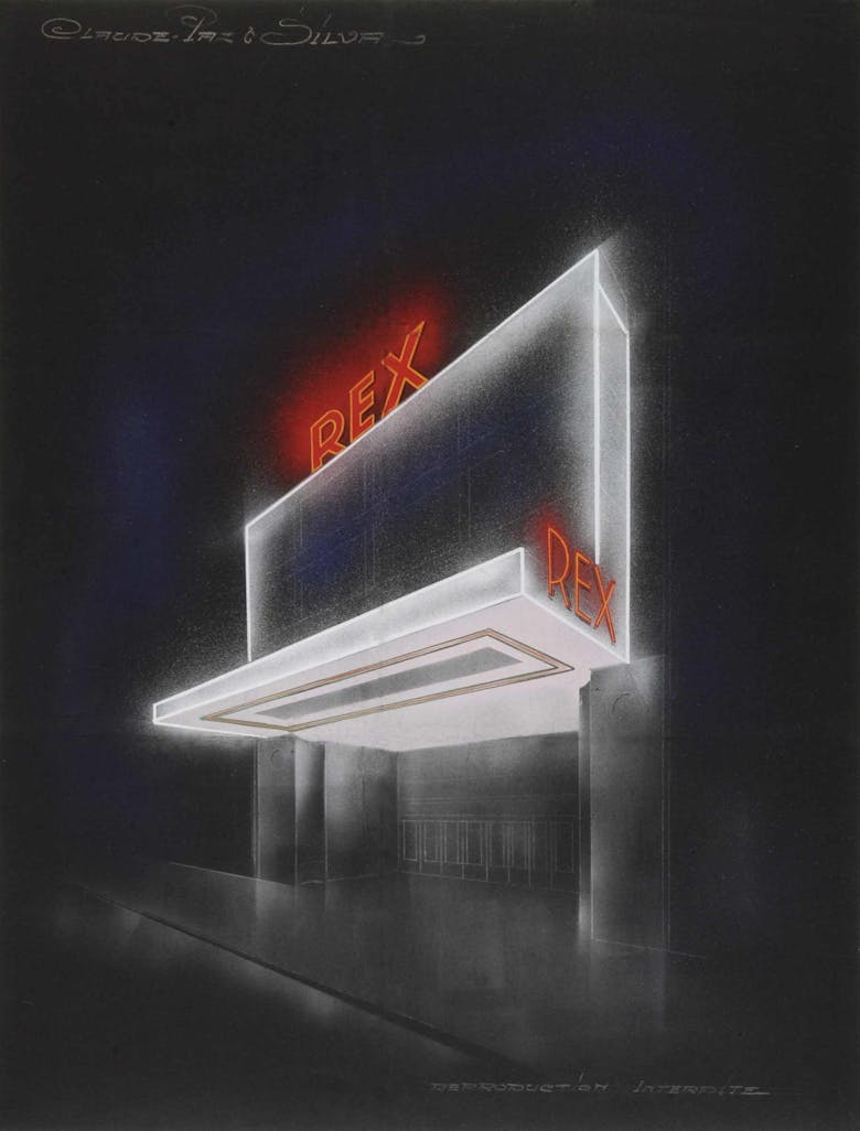 Neonverlichting Claude Paz & Silva voor cinema Rex in Antwerpen, circa 1935