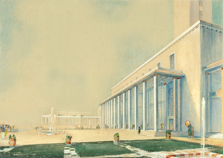Hotel en relais op een verkeersknooppunt in Afrika, winnend ontwerp voor de Prijs van Rome, 1933