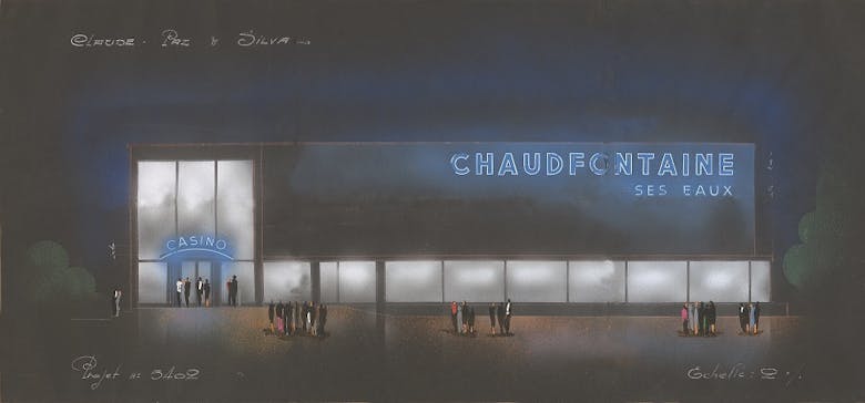 Neonverlichting Claude Paz & Silva voor het casino van Chaudfontaine, circa 1938