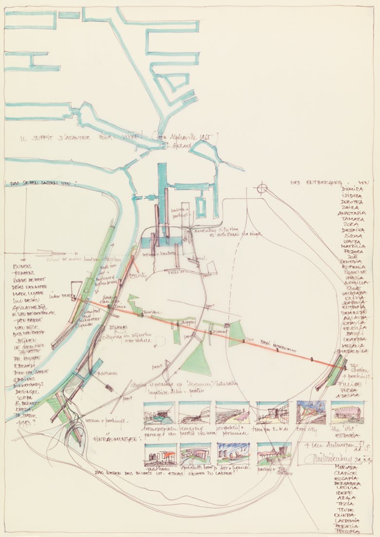 Competition design "Pari Intervallo" for the competition Stad aan de Stroom in Antwerp, 1990