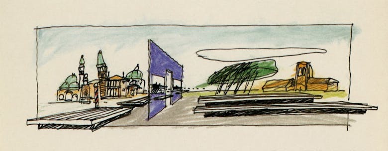 Conceptual design sketch of the exhibition 'Architetti della Fiandra' for the Belgian pavilion at the 5th Venice International Architecture Biennale, 1991