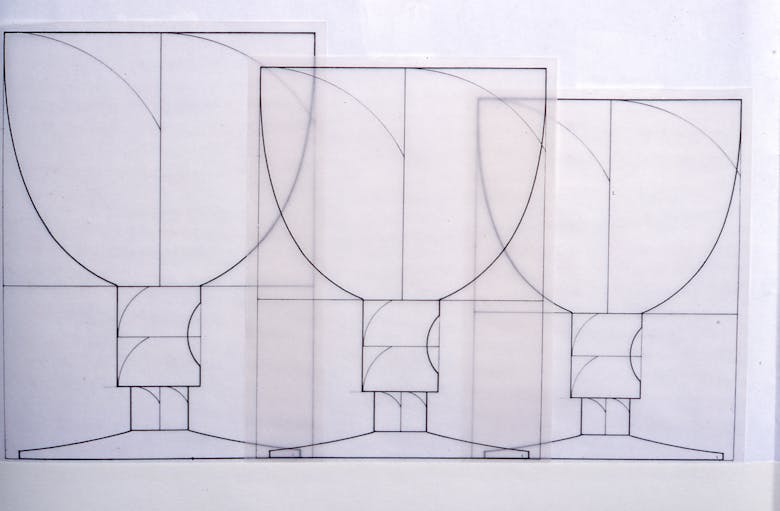 Glaswerk Palladio, vier kristallen glazen i.s.m. Val-Saint-Lambert, 1996
