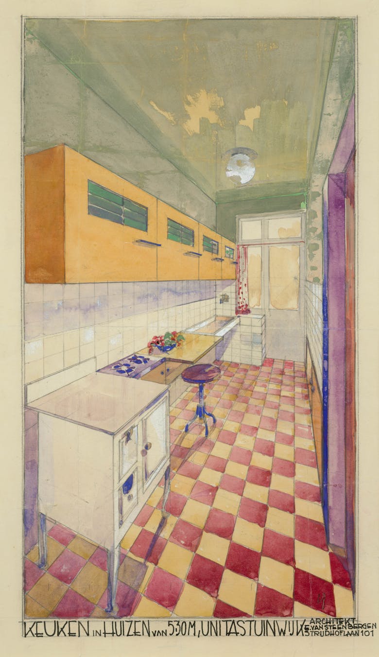 Eduard Van Steenbergen, keukenontwerp voor de huizen in de Unitastuinwijk in Antwerpen (Deurne), circa 1929