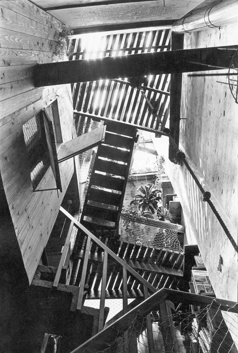 Bob Van Reeth, stair of his own house in the Mechelen's beguinage, c. 1970