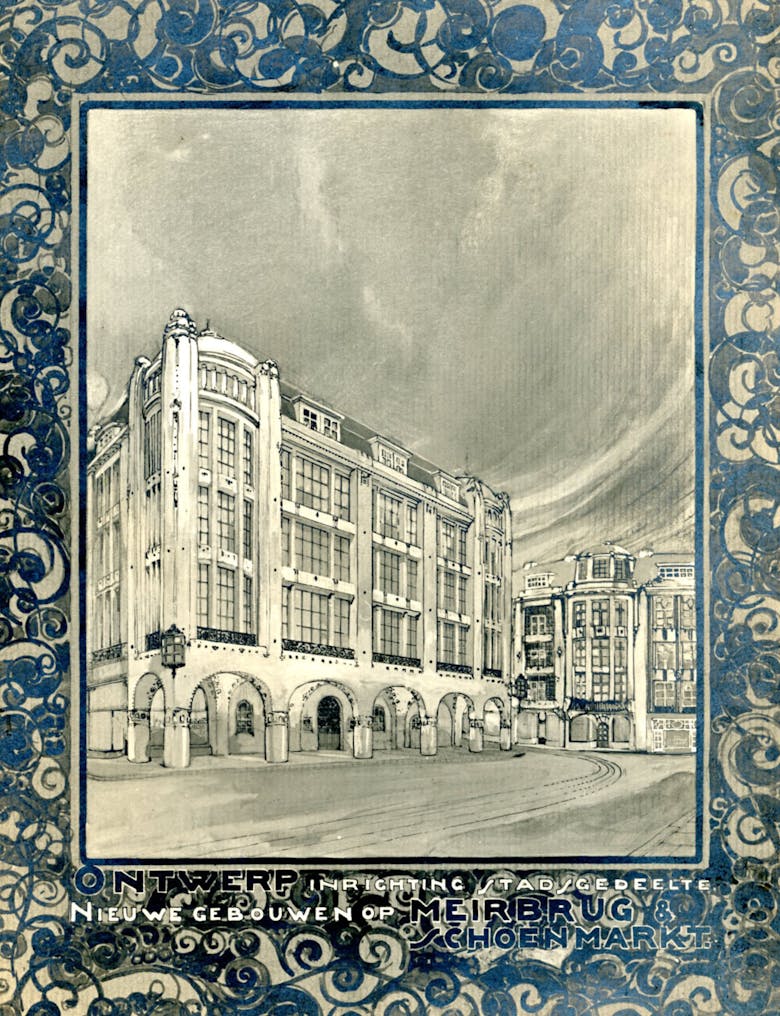Eduard Van Steenbergen, niet uitgevoerd wedstrijdontwerp voor de heropbouw van de Schoenmarkt, 1919