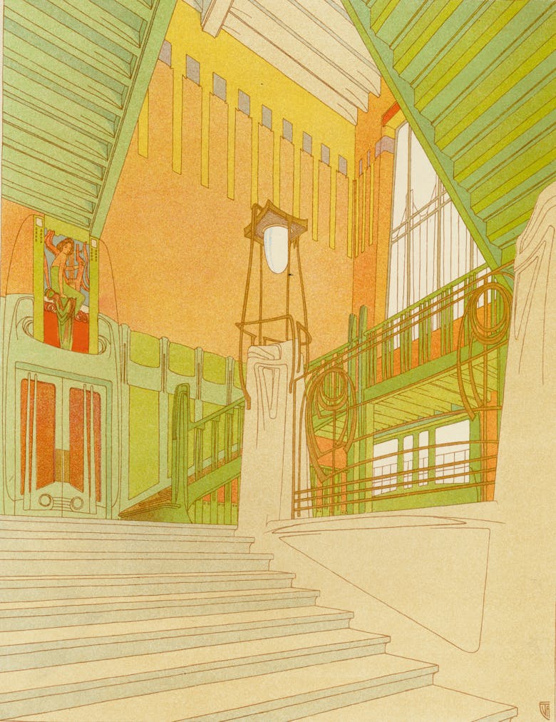 Emiel Van Averbeke, ontwerp voor een traphal met verlichting, circa 1902