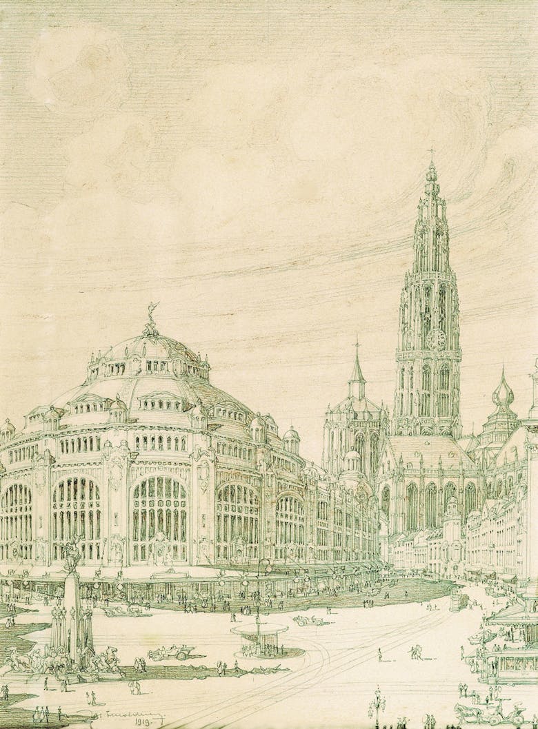 Jos Smolderen, niet uitgevoerd wedstrijdontwerp voor de heropbouw van de Schoenmarkt, 1919