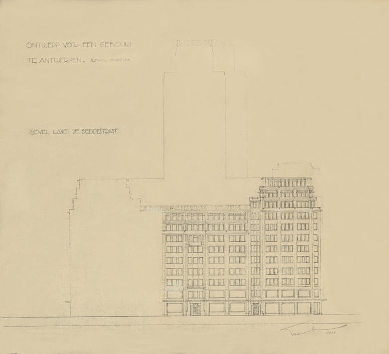 Emiel Van Averbeke, gevelontwerp Beddenstraat gevoegd bij de verkoopsdocumenten van de bouwgrond, 1928