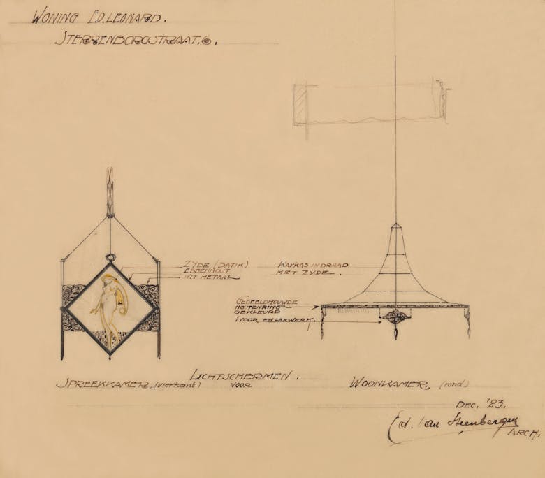 Eduard Van Steenbergen, ontwerp voor verlichtingselementen in spreek- en woonkamer van de woning Léonard in Borgerhout, 1923