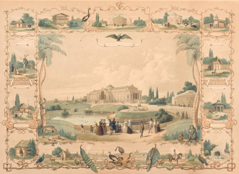 Impressie van de Antwerpse Zoo in de jaren 1850 (privécollectie)