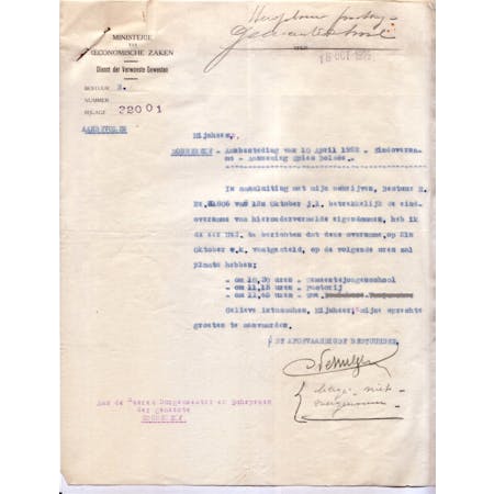 Brief van C. Verwilghen, Afgevaardigd Bestuurder van de Dienst der Verwoeste Gewesten 17-10-1924 1/1 © Gemeentearchief Zonnebeke