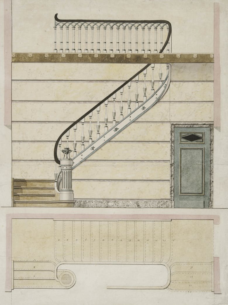 Anonymous staircase design for a neoclassical house in Lier, 1808
