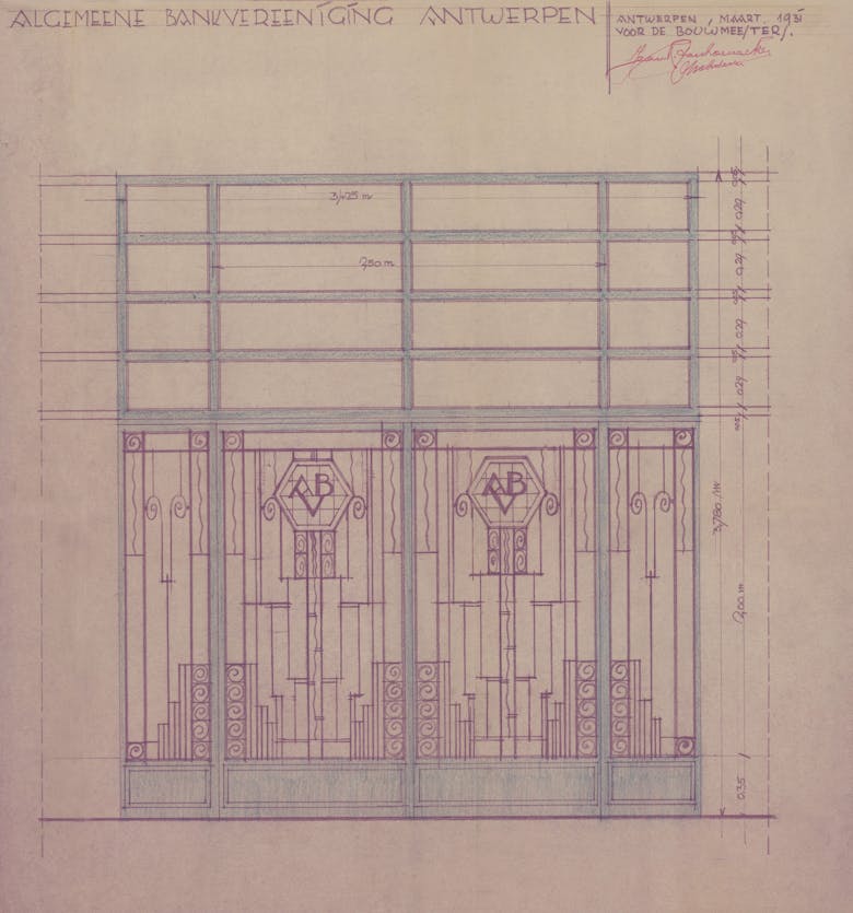 Jan Vanhoenacker, ontwerp van de smeedijzeren inkomdeur, maart 1931