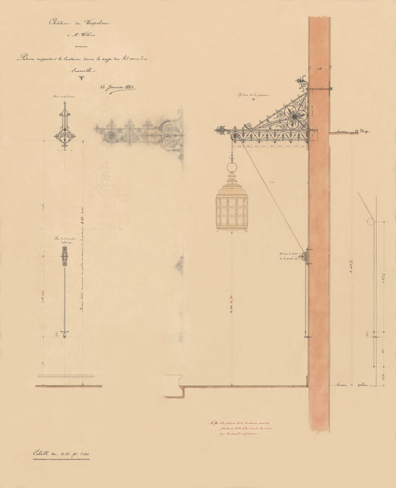 Hendrik Beyaert, ontwerp voor de verlichting van de traphal in het kasteel van Wespelaar, 1885
