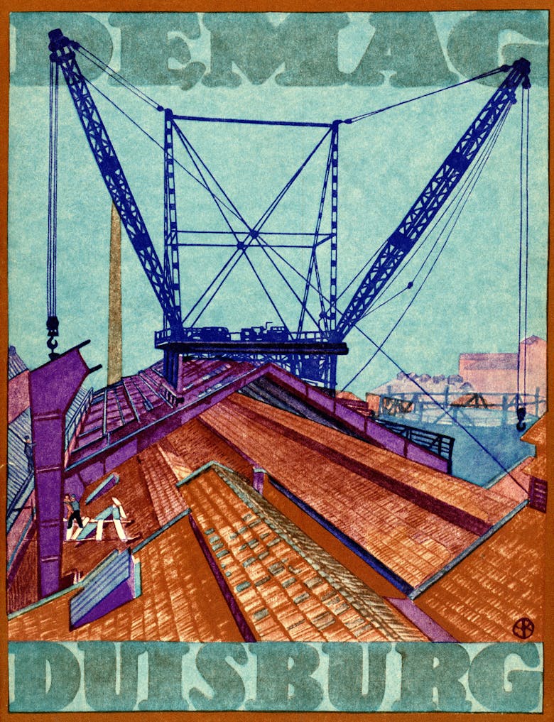 De Duitse firma Demag was verantwoordelijk voor de constructie van het staalskelet. Cover van bedrijfsdrukwerk, circa 1929