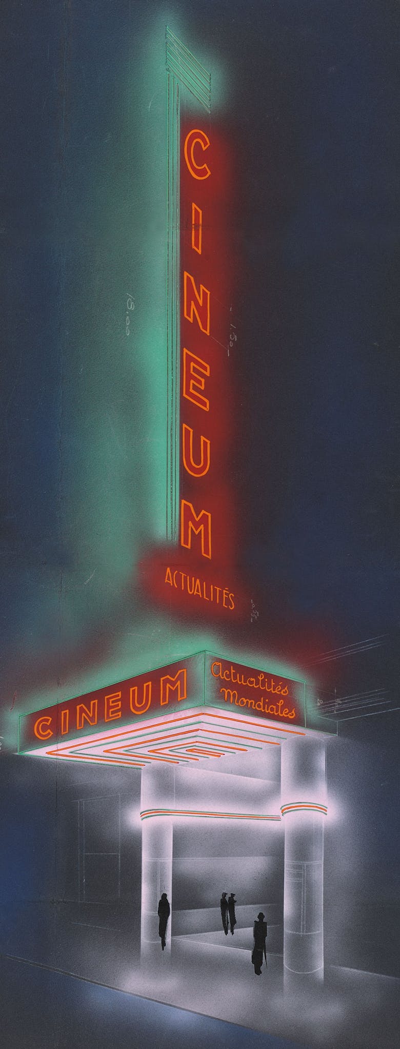 Claude Paz en Silva, neonverlichting voor cinema Cineum in Brussel, jaren 1930