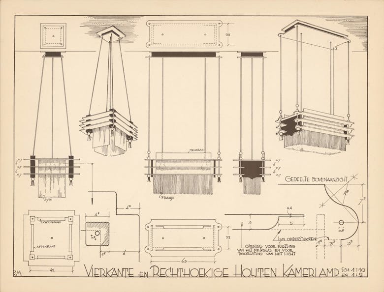 Ontwerp voor een kamerlamp uit een modellenboek van S. Middelhoek, ‘Vormgeving in hout voor binnenhuis en tuin’, Amsterdam, 1935