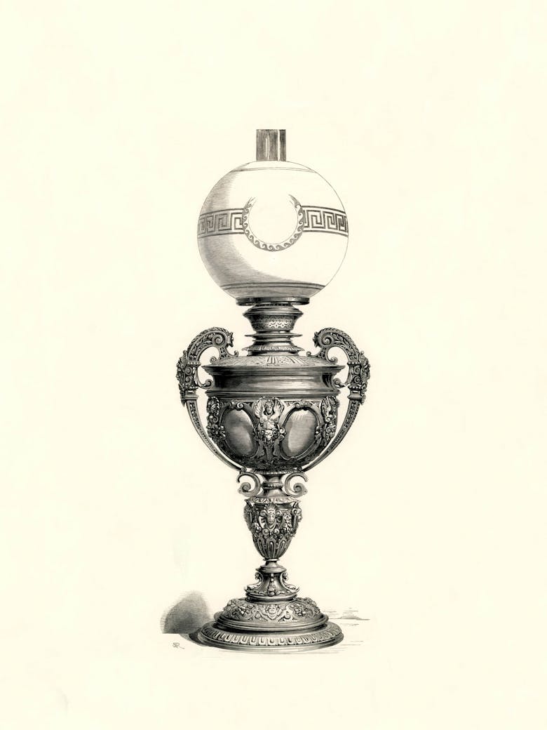 Paul Stosz, bronzen tafellamp, uit het maandblad ‘Kunst en Industrie’, 1878