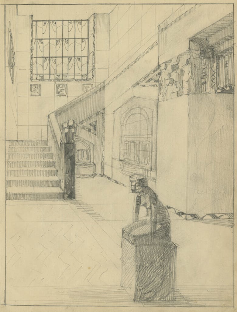 Eduard Van Steenbergen, schets van een traphal, jaren 1920
