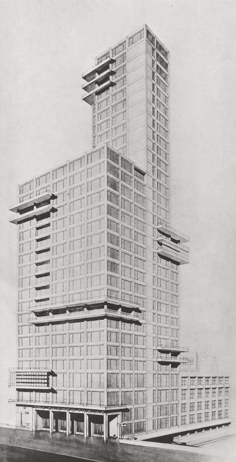 Walter Gropius-Adolf Meyer, ontwerp voor de wedstrijd van de Chicago Tribune Tower, 1922