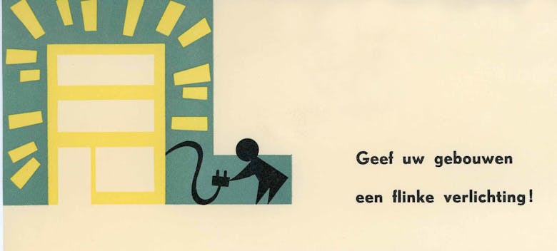 Advertentie ‘Geef uw gebouwen een flinke verlichting’, jaren 1950