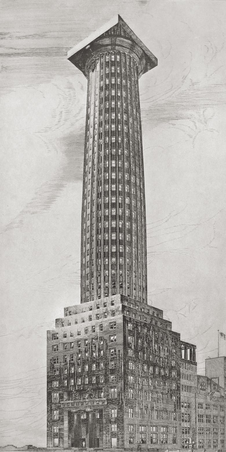 Adolf Loos, ontwerp voor de wedstrijd van de Chicago Tribune Tower, 1922
