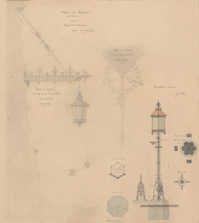 Jean-Joseph Caluwaerts, ontwerp voor buitenverlichting van het kasteel van Wespelaar, 1886-1887 (niet uitgevoerd)