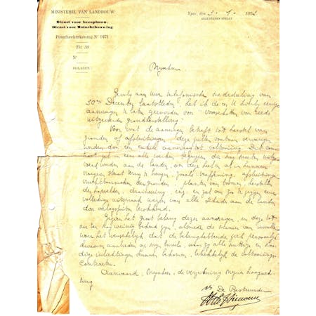 Brief in naam van de Bestuurder van de Dienst voor Motorbebouwing 03-01-1922 1/1 © Stadsarchief Ieper