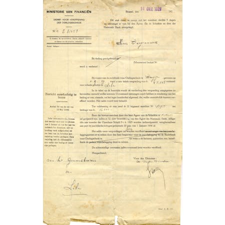 Brief van de Directeur van de Dienst voor Vereffening der Oorlogsschade 18-12-1928 1/2 © Stadsarchief Diksmuide