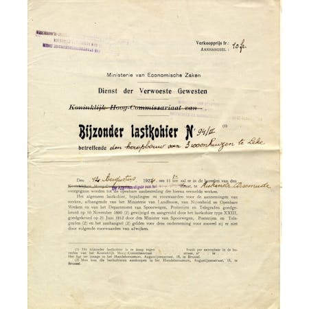 'Bijzonder Lastkohier Nr 94/II betreffende den heropbouw van drie woonhuizen te Leke' 02-06-1924 1/2 © Stadsarchief Diksmuide