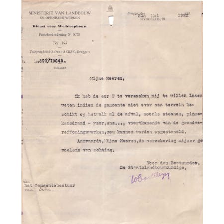 Brief van Staatslandbouwkundige W. Casteleyn 22-05-1922 1/1 © Stadsarchief Diksmuide