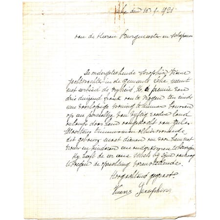 Brief van een inwoner 16-09-1921 1/1 © Stadsarchief Diksmuide