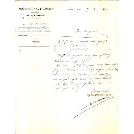 Brief van Staatscommissaris Hennekens 07-08-1931 1/1 © Gemeentearchief Heuvelland