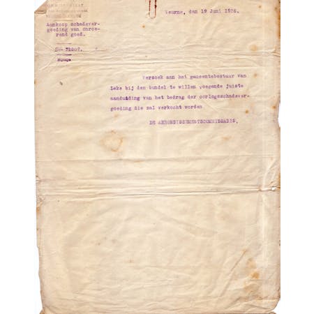 Brief van de Arrondissementscommissaris van Veurne-Diksmuide 19-06-1926 1/1 © Stadsarchief Diksmuide