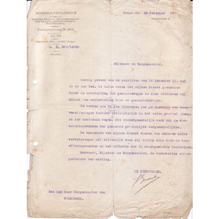 Brief van L. Boereboom als Bestuurder van de Dienst voor Heropbouw 24-12-1920 1/1 © Stadsarchief Ieper