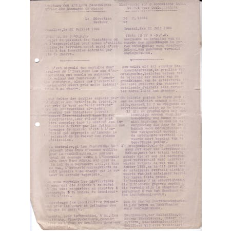 Afschrift van een omzendbrief van de Dienst voor Oorlogsschade 22-07-1922 1/1 © Stadsarchief Ieper
