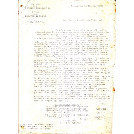 Afschrift van een omzendbrief van Minister van Economische Zaken Aloïs Van de Vyvere 13-08-1921 1/1 © Stadsarchief Ieper