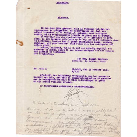 Afschrift van een brief van een inwoner 14-10-1920 1/1 © Stadsarchief Diksmuide