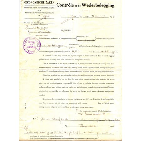 'Contrôle op de Wederbelegging' 14-02-1928 1/2 © Gemeentearchief Zonnebeke
