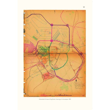 Extended Antwerp Ring Road drawing on lime paper 1969 Sabam for Luc Deleu T O P office