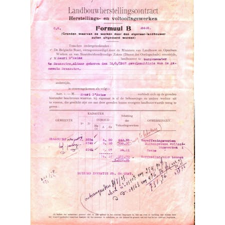 'Landbouwherstellingscontract. Herstellings- en voltooiingswerken. Formuul B' 01-09-1924 1/3 © Gemeentearchief Heuvelland