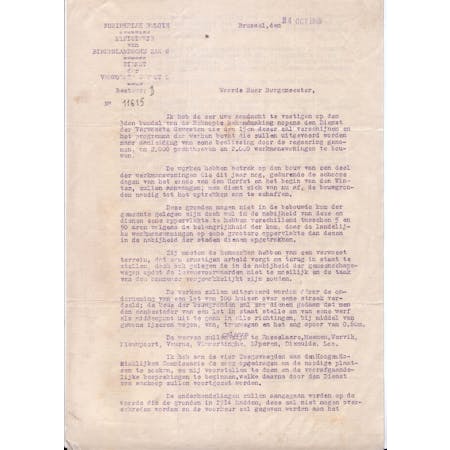 Omzendbrief van Minister Charles De Broqueville 24-10-1919 1/2 © Stadsarchief Diksmuide