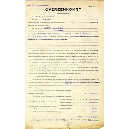 'Overeenkomst Mod. T1' 22-02-1923 1/2 © Gemeentearchief Heuvelland