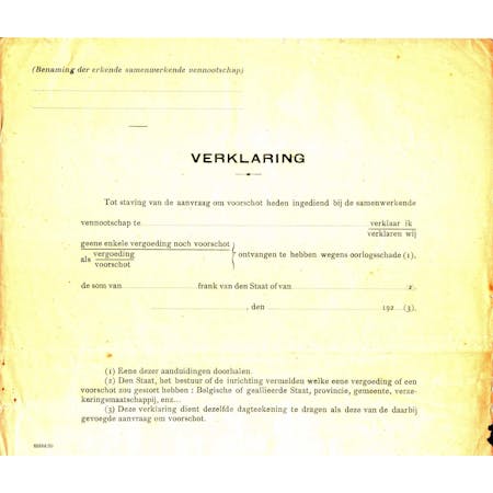 Verklaring tot staving van de aanvraag om voorschot 12-04-1924 1/1 © Stadsarchief Ieper
