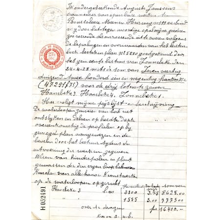 Intekening van een aannemer op een aanbesteding 09-08-1928 1/2 © Gemeentearchief Zonnebeke