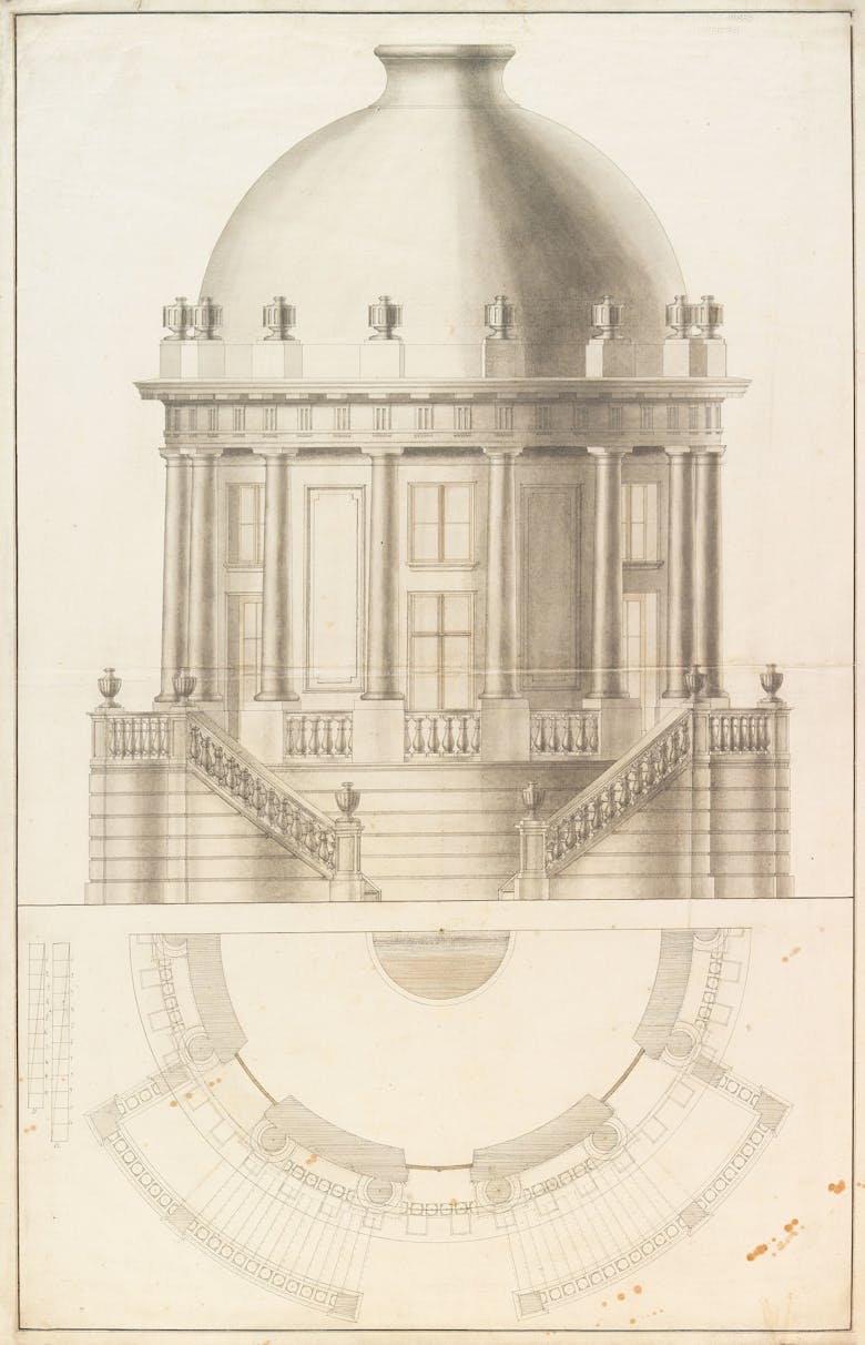 Anoniem, academietekening van een neoclassicistisch paviljoen, 19e eeuw